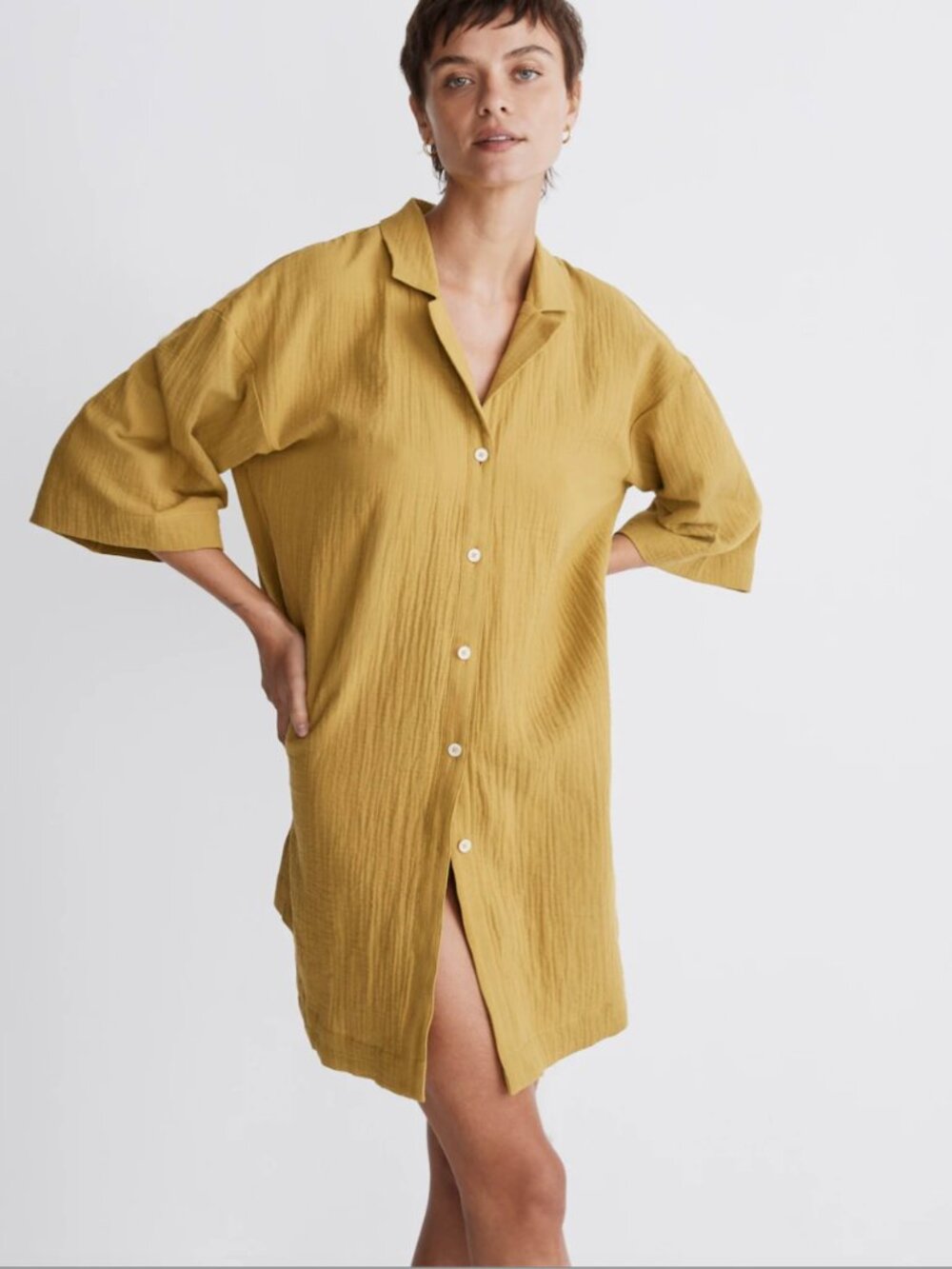 Madewell Crinkle Cotton Cover-Up Mini Shirtdress